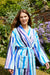Sunset Blue Striped Womens Dressing Gown - Model Lifestyle | Bown of London